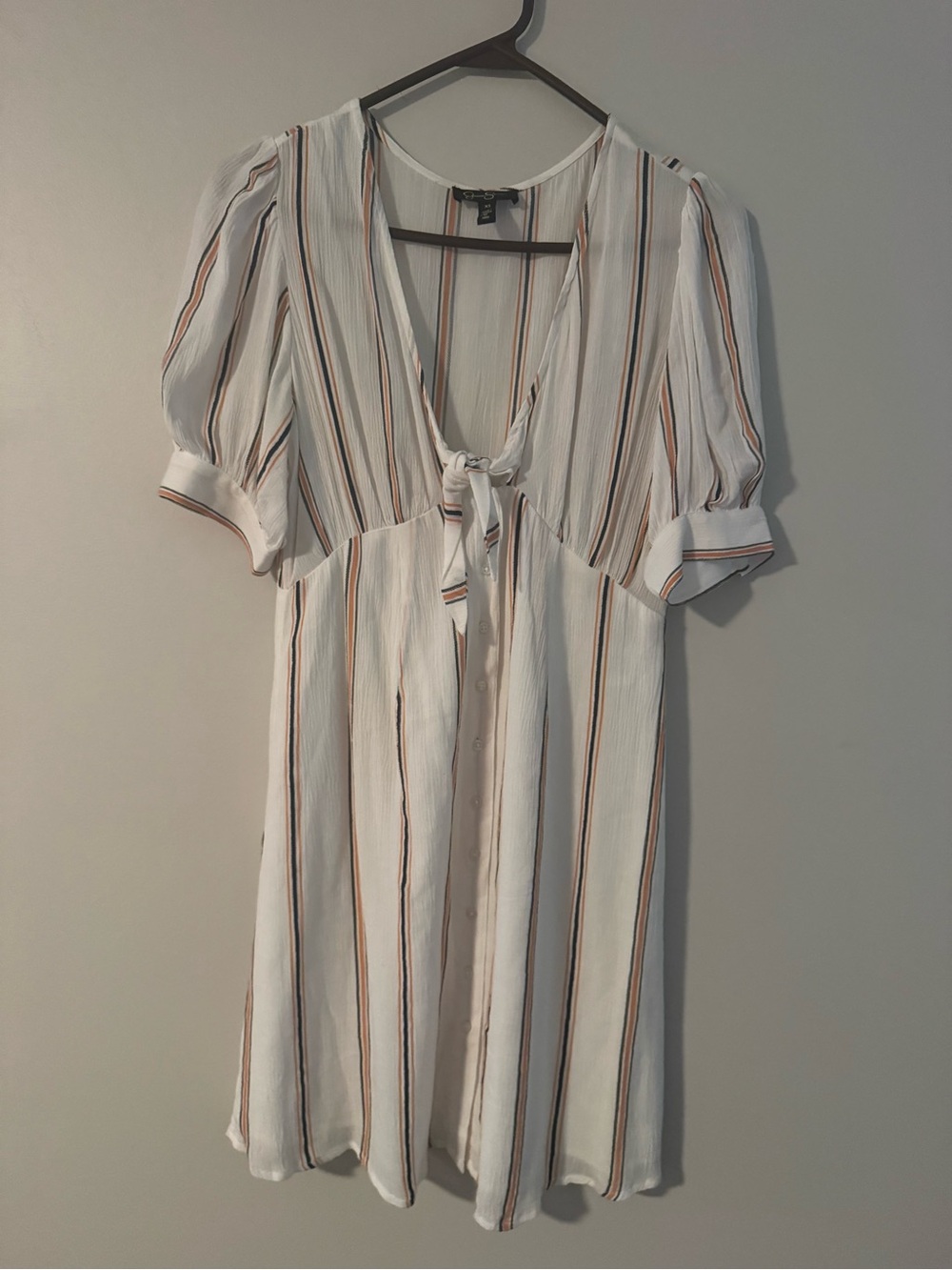 Jessica Simpson White Striped Tie-Front Mini Dress